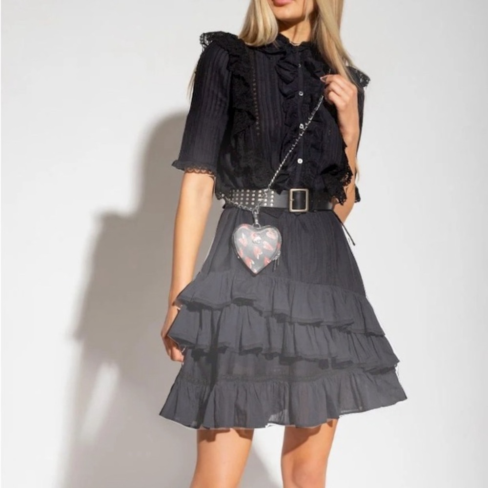 NWT Zadig & Voltaire Ranky Raffle Lace Trim Dress Noir Size S